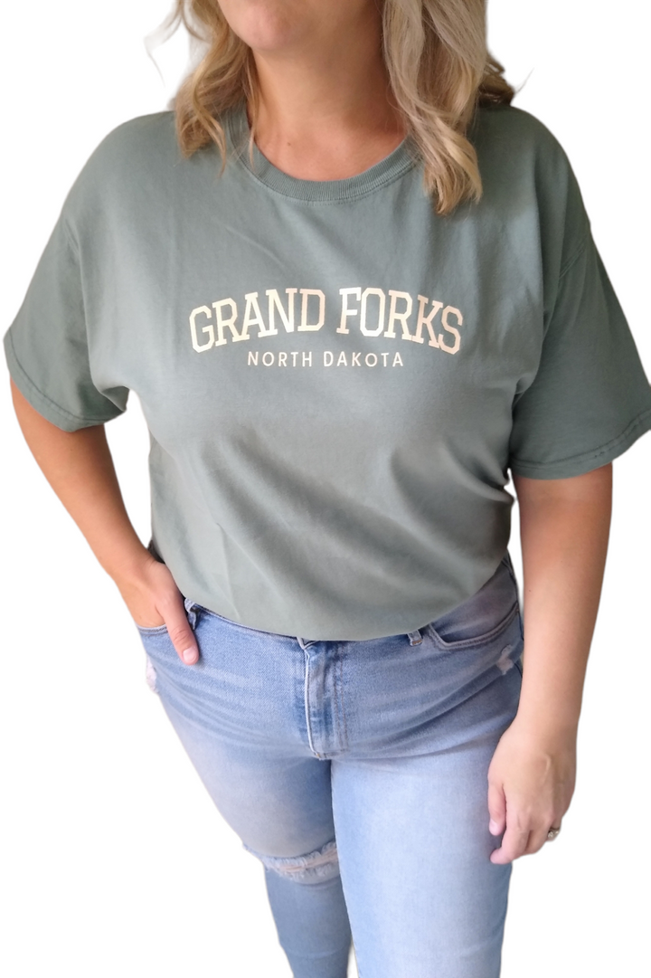 Grand Forks North Dakota Green Retro Graphic Tee