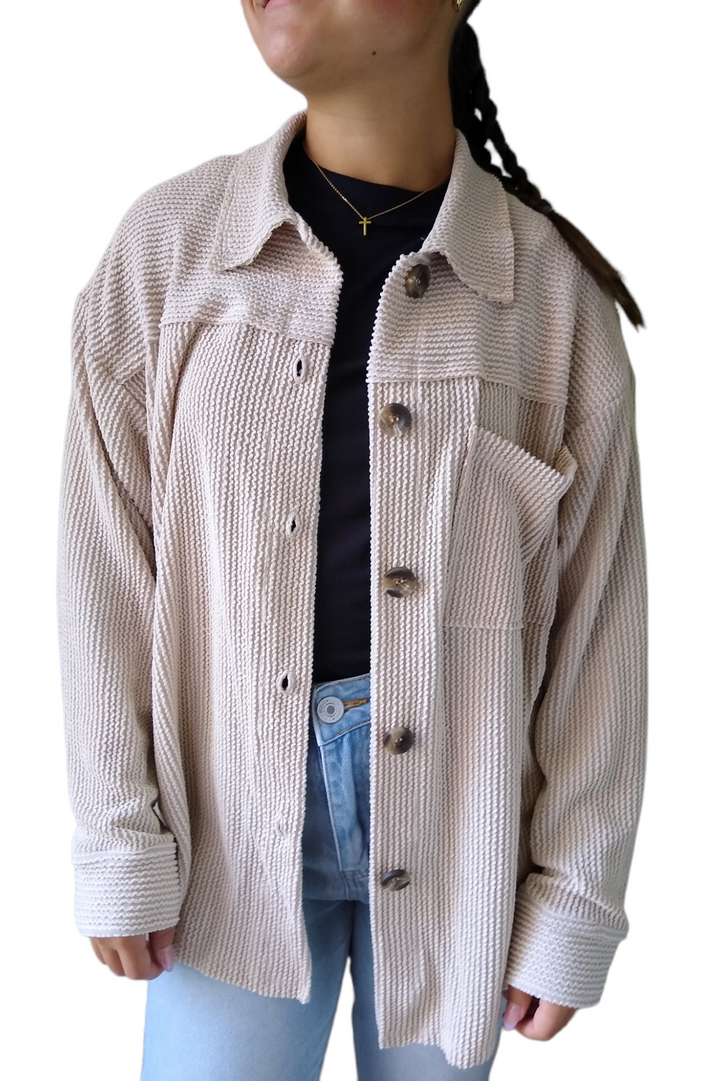 Oatmeal Ribbed Cord Button Down Jacket
