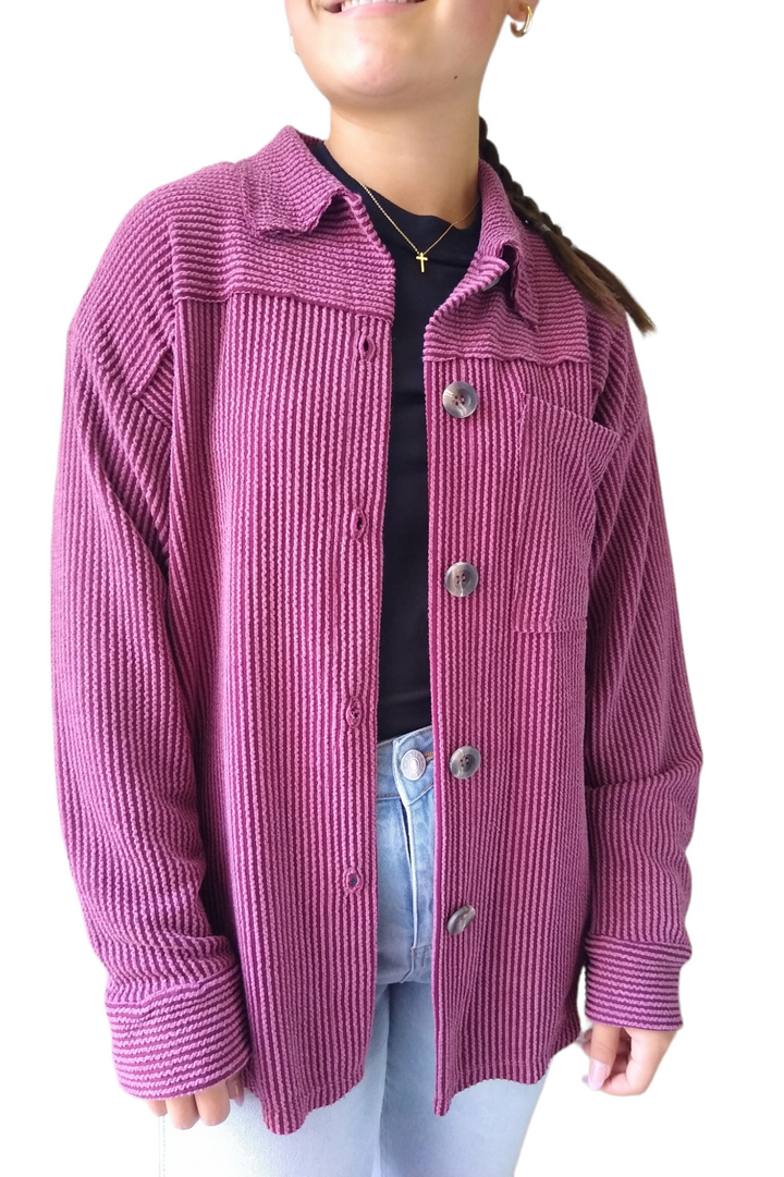 Wine Ribbed Cord Button Down Jacket