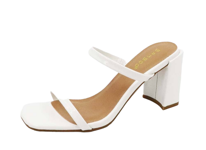 White Double Strap Block Heel Slide Sandals
