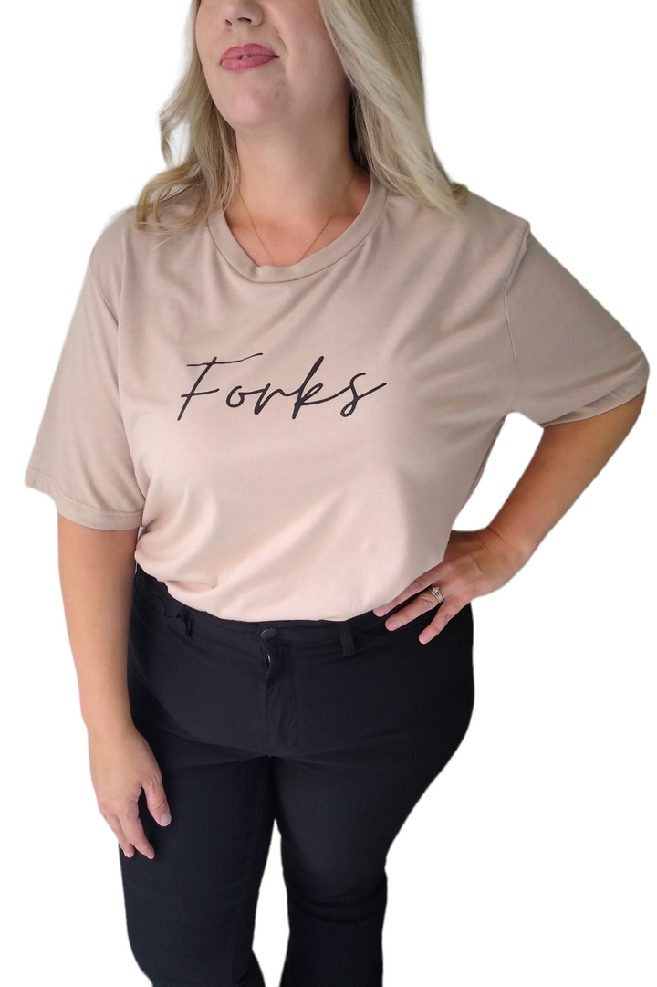 Tan Forks Script Graphic Tee