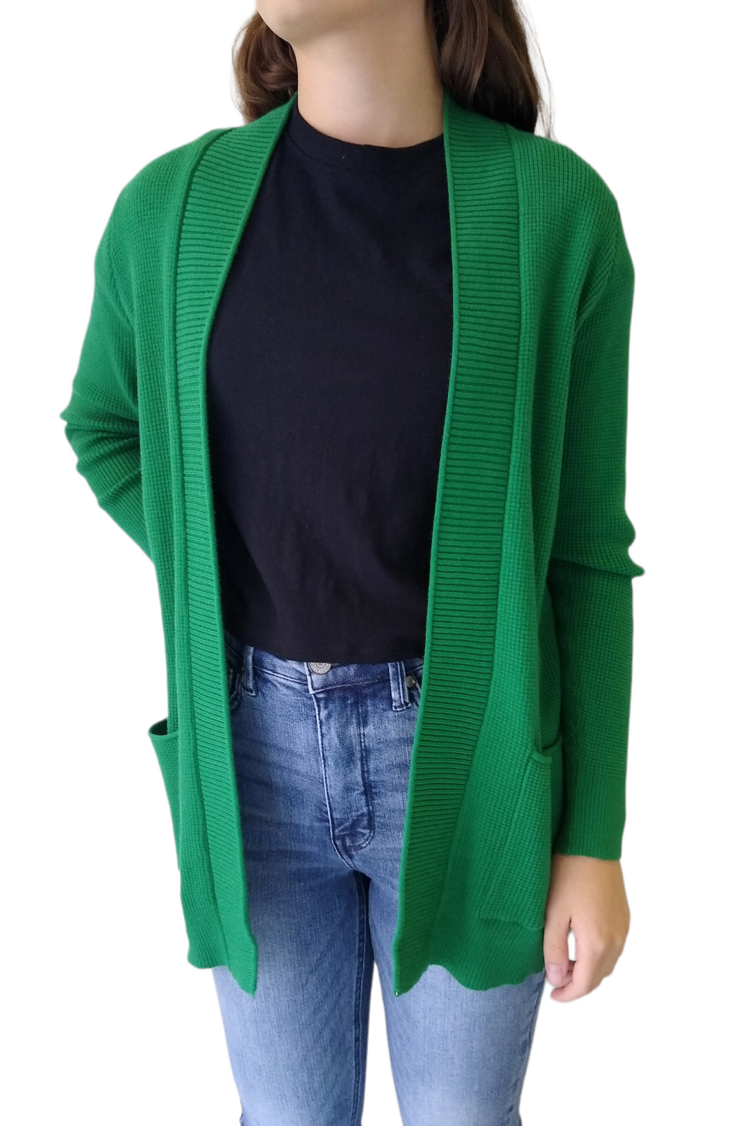 Staccato Kelly Green Waffle Texture Cardigan