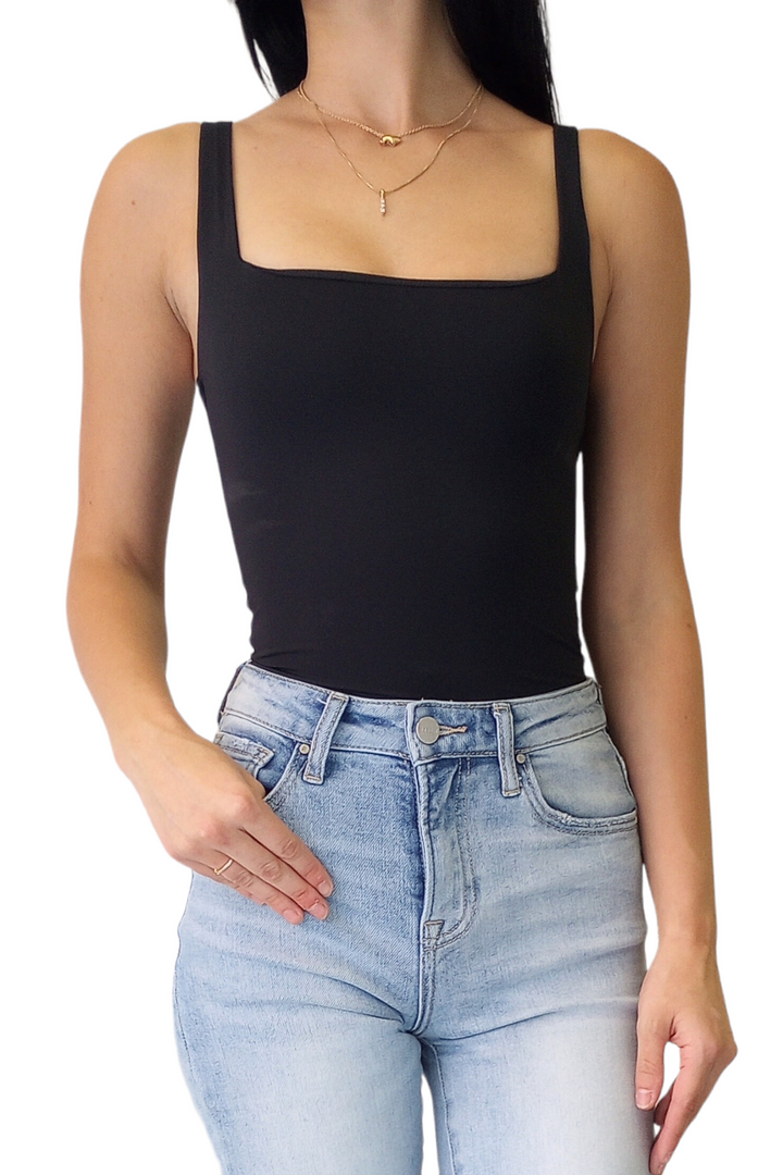 RD Style Black Stacy Square Neckline Bodysuit