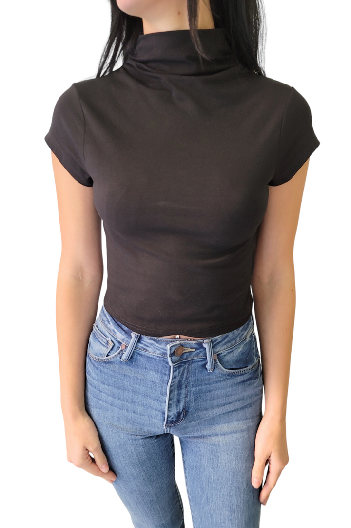 Black Mock Neck Crop Top