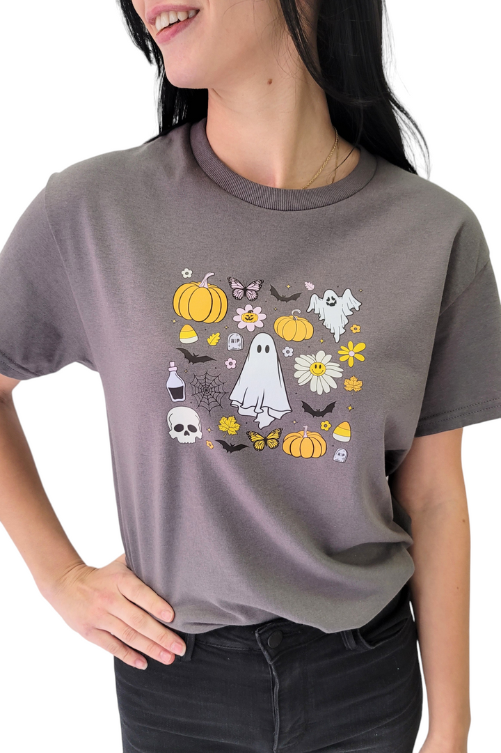 Grey Halloween Collage Graphic Tee