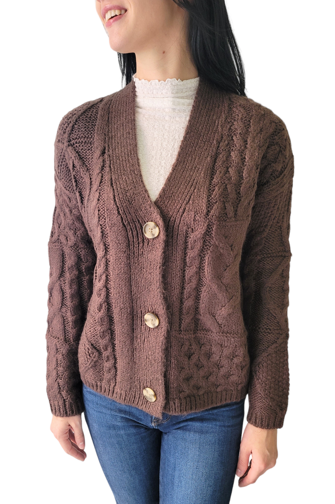 Dex Chocolate Brown Cable Knit Cardigan