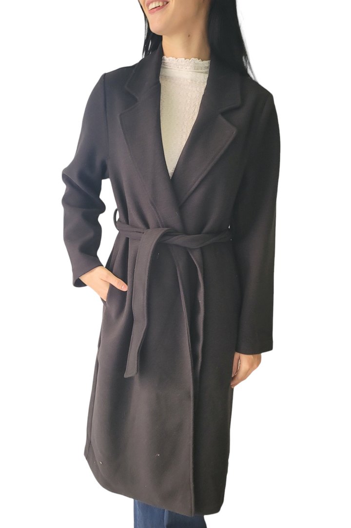 Dex Black Long Line Belted Coat