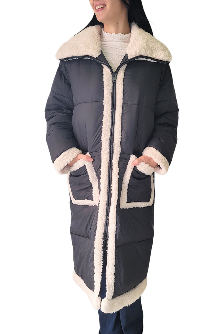 Dex Black Sherpa Detail Puffer Coat