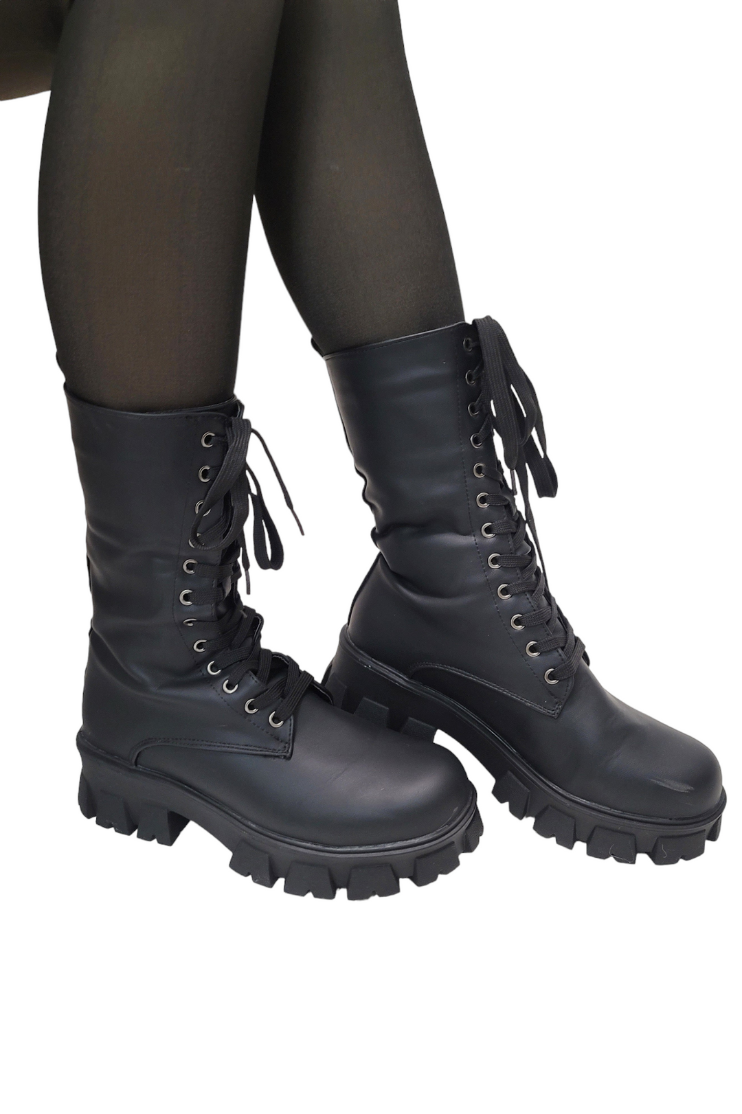 Gia Black Lace Up Lug Sole Combat Boots