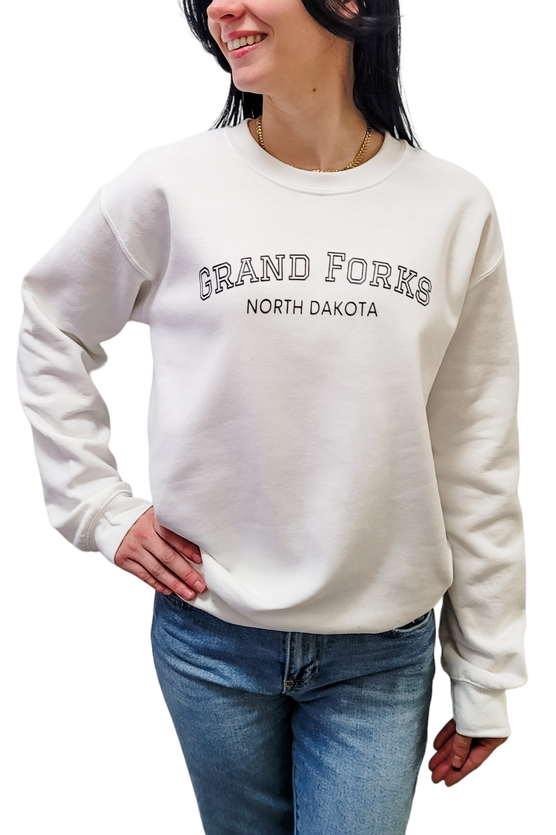White Grand Forks North Dakota Crewneck Sweatshirt