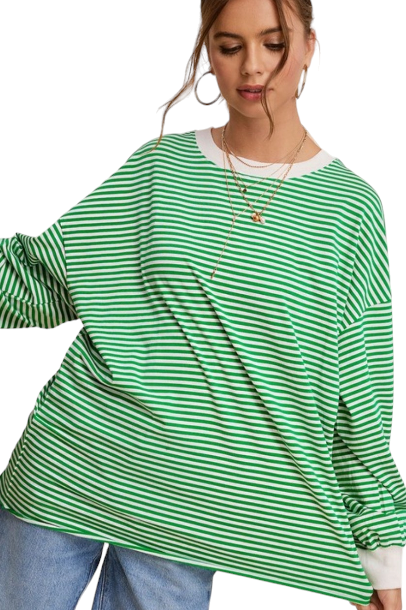 Claire Green Stripe Oversized Long Sleeve Top