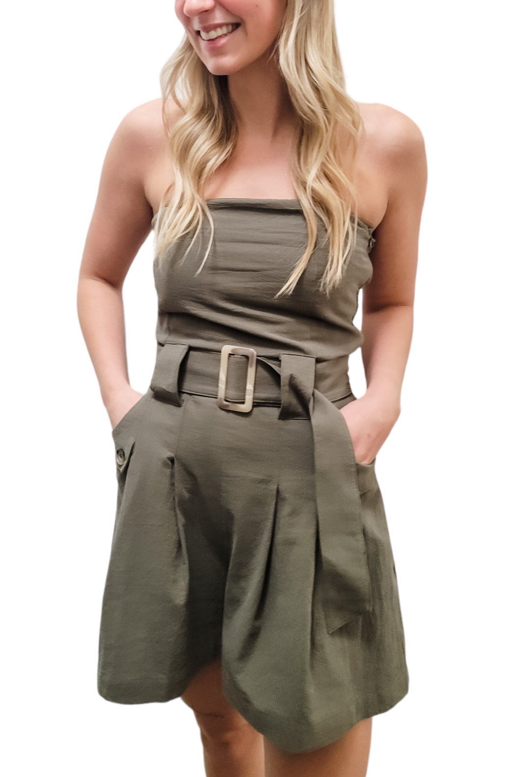 Bishop & Young Olive Cargo Strapless Romper