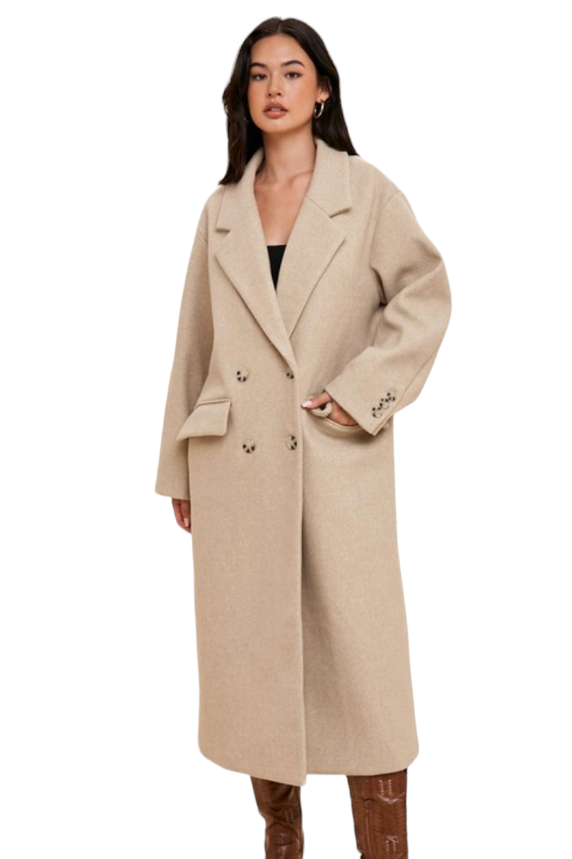 Almond Double Breasted Lapel Duster Coat