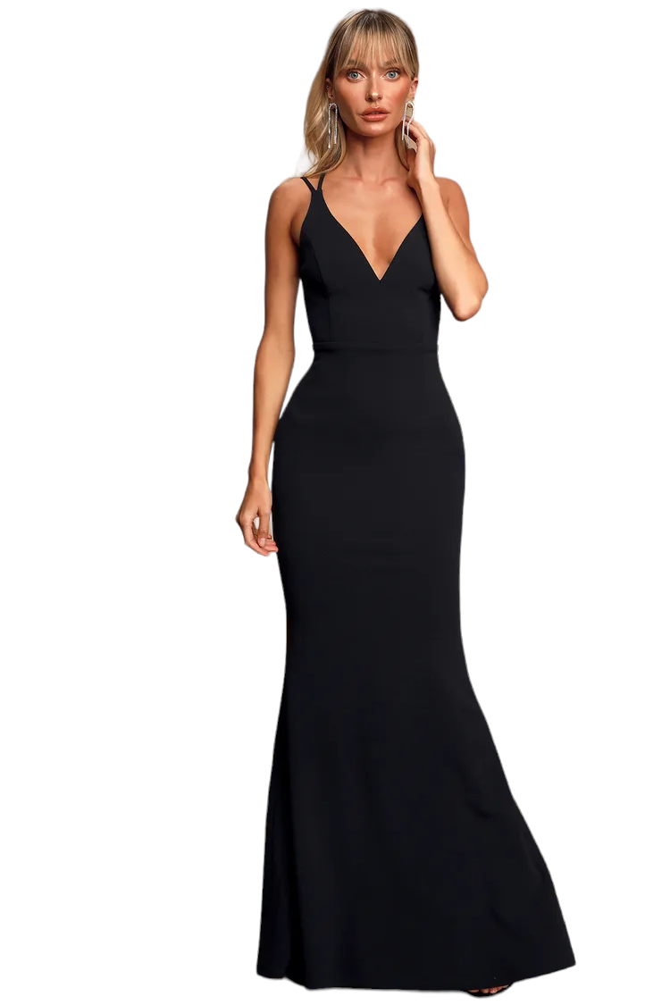 Lulus Allure Black Strappy Backless Mermaid Maxi Dress