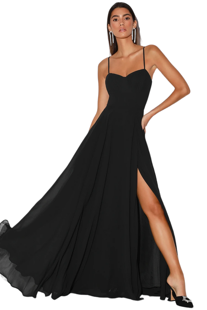 Lulus Black Pleated Bustier Maxi Dress