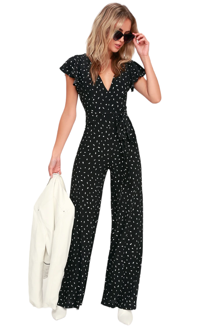 Lulus Black And White Print Backless Jumpsuit