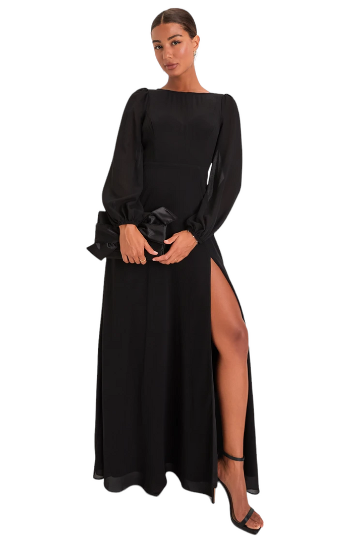 Lulus Black Backless Balloon Sleeve Maxi Dress
