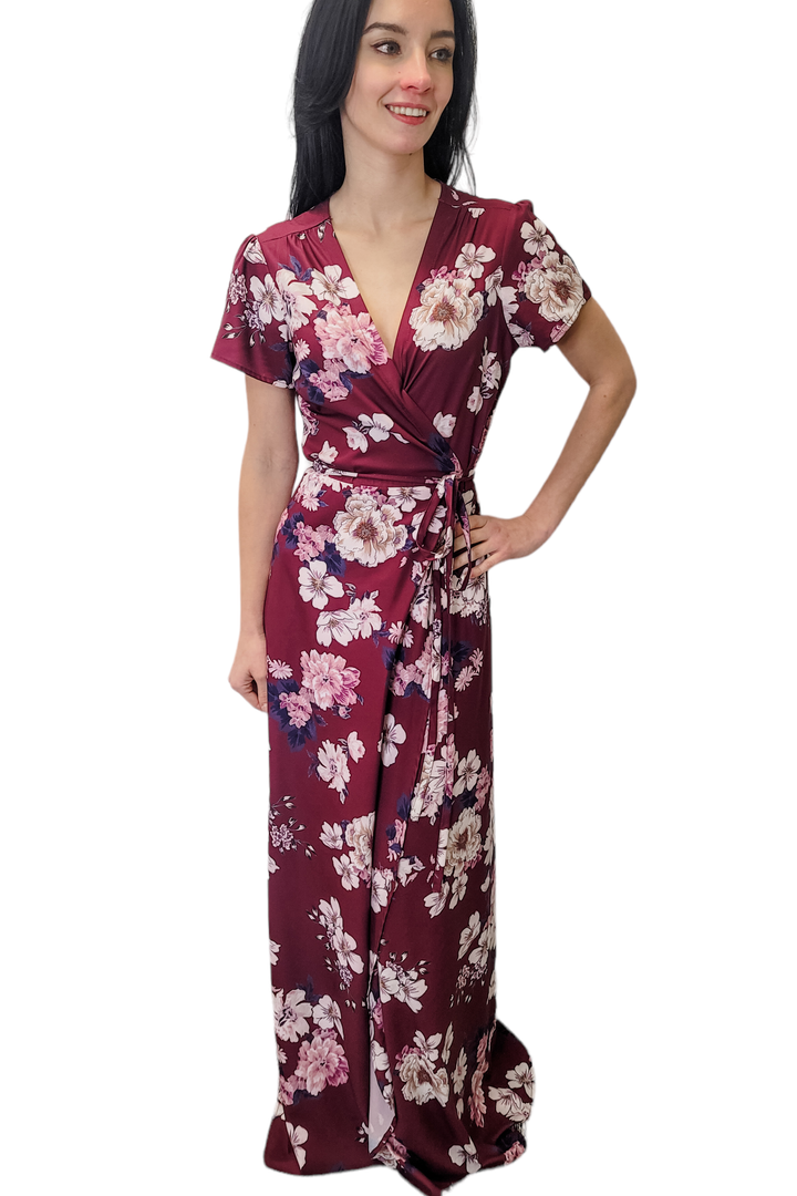 Yumi Kim Burgundy Floral Wrap Maxi Dress