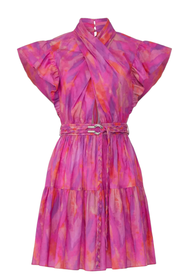Derek Lam Finn Hot Pink Ruffle Wrap Mini Dress