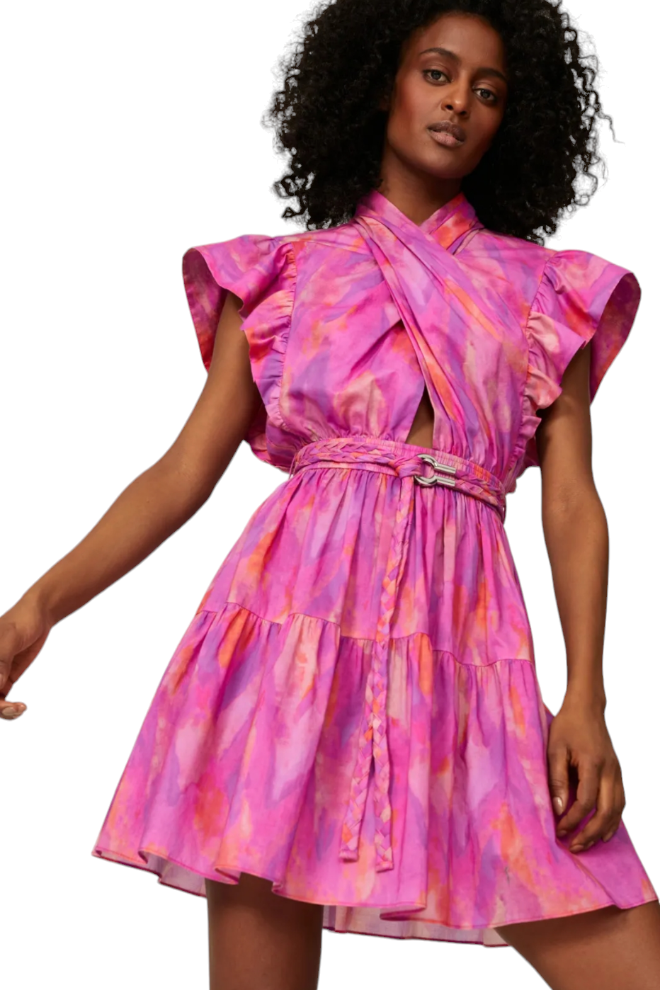Derek Lam Finn Hot Pink Ruffle Wrap Mini Dress