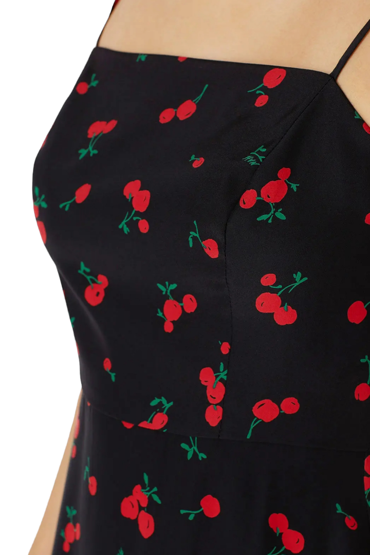 HVN Nora Black Red Cherry Silk Bias Mini Dress