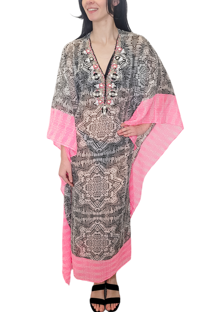 Yumi Kim Black and Pink Embellished Kimono