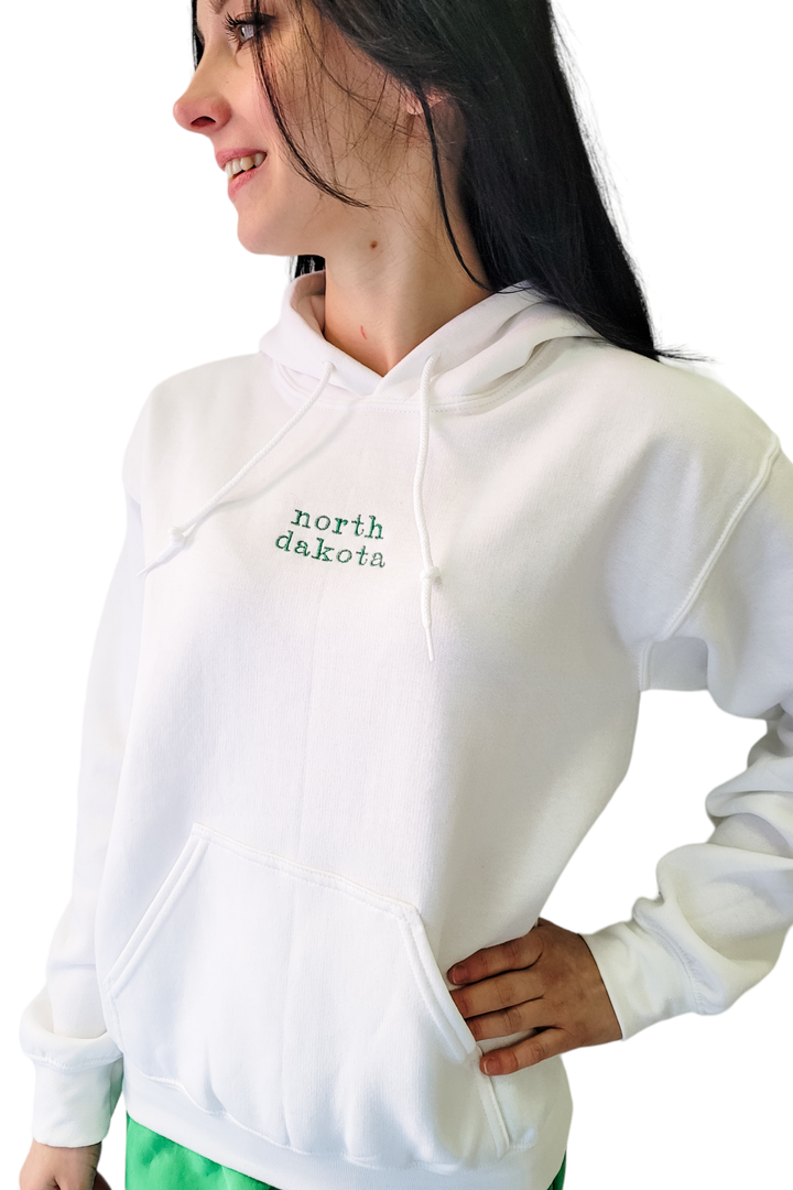 North Dakota White Hoodie Sweatshirt