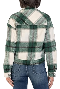 Kut From The Kloth Luciana Green & White Plaid Crop Jacket