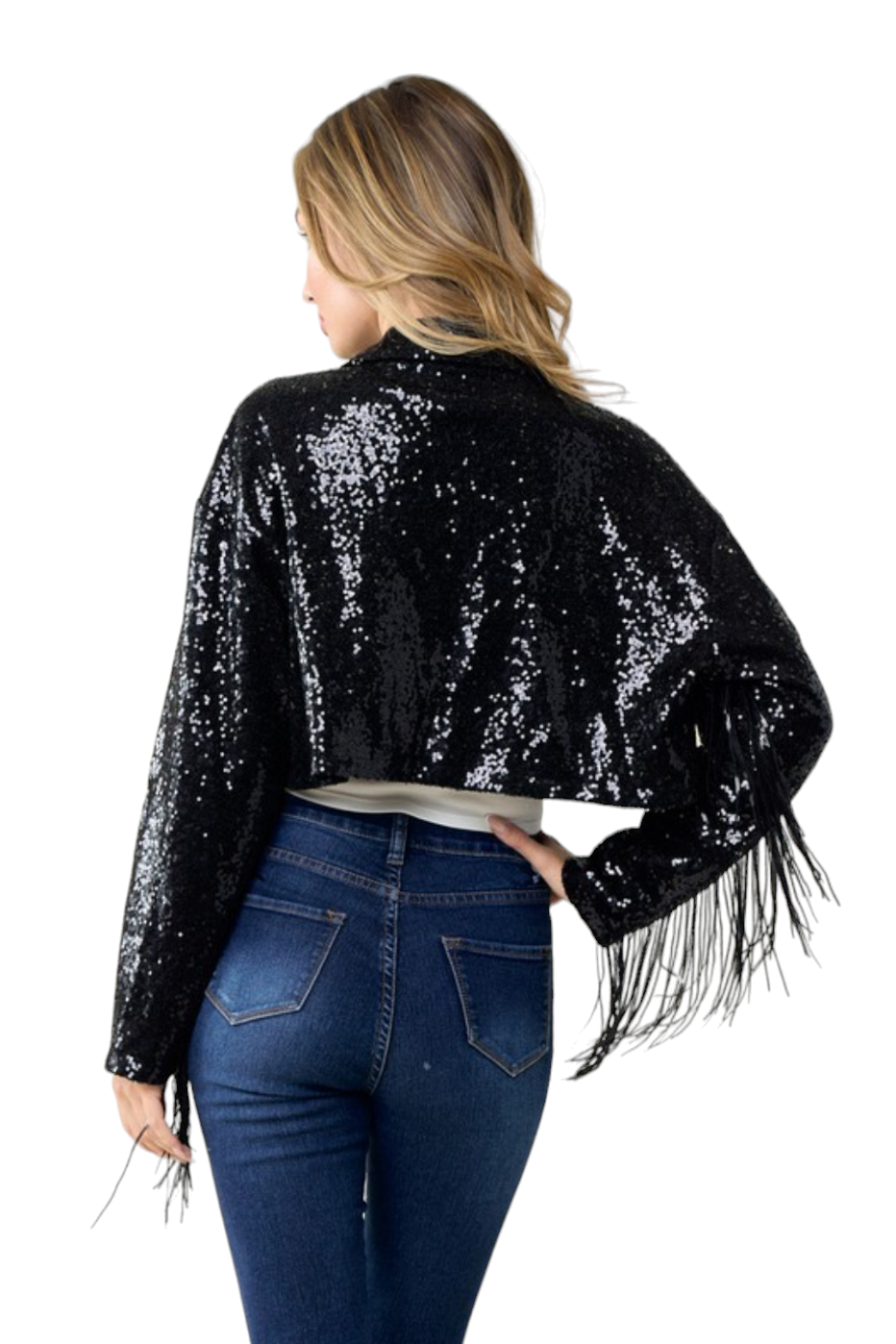 Black Showstopper Sequin Fringe Jacket