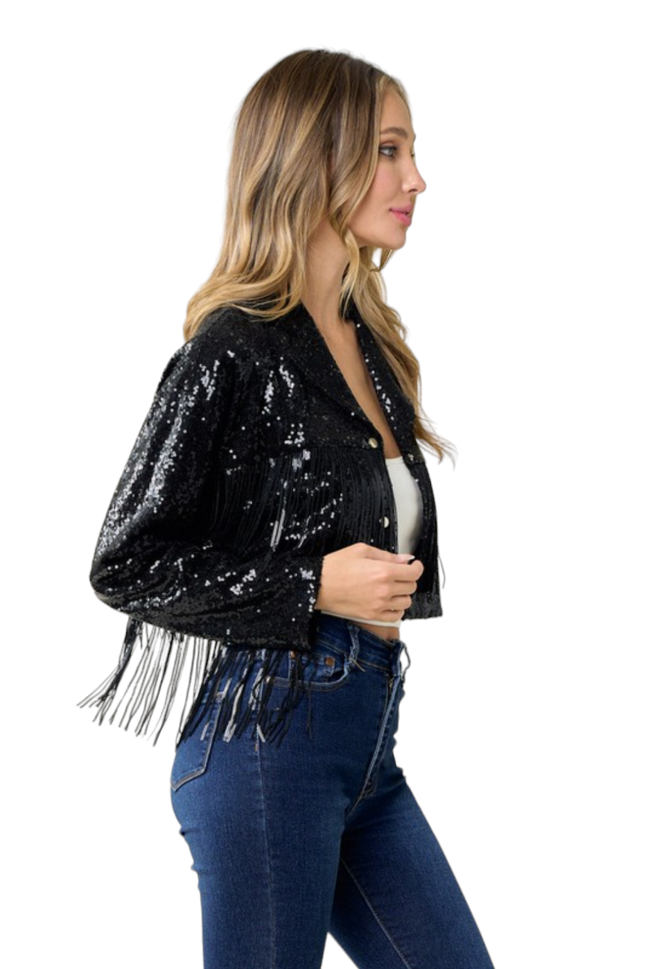 Black Showstopper Sequin Fringe Jacket