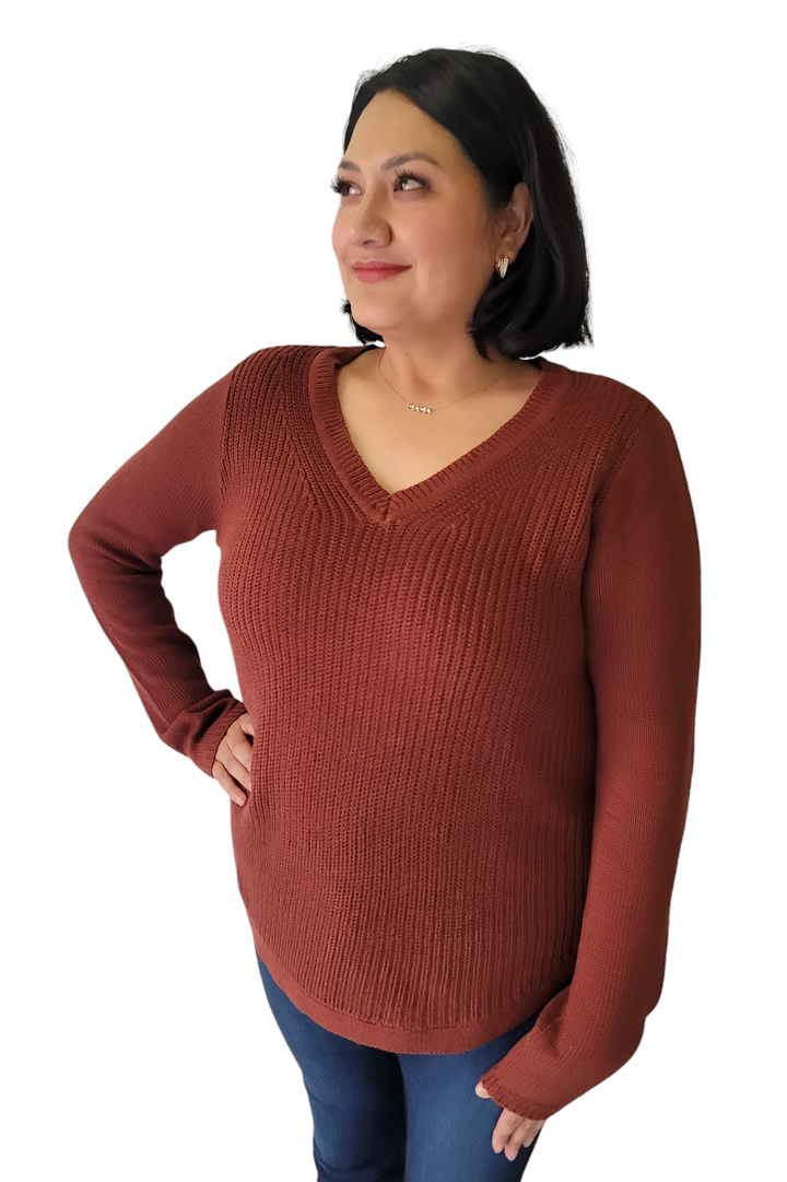 RD Style Burgundy V Neck Sweater