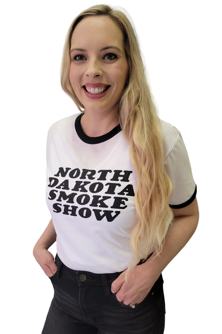 White North Dakota Smoke Show Graphic Ringer Tee