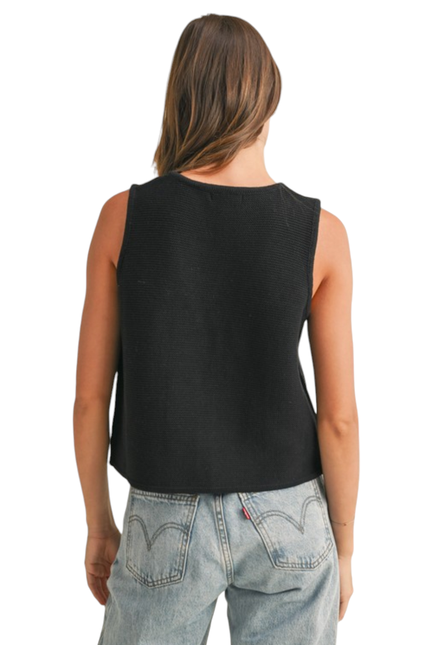 Black Tie Front Sweater Vest Top