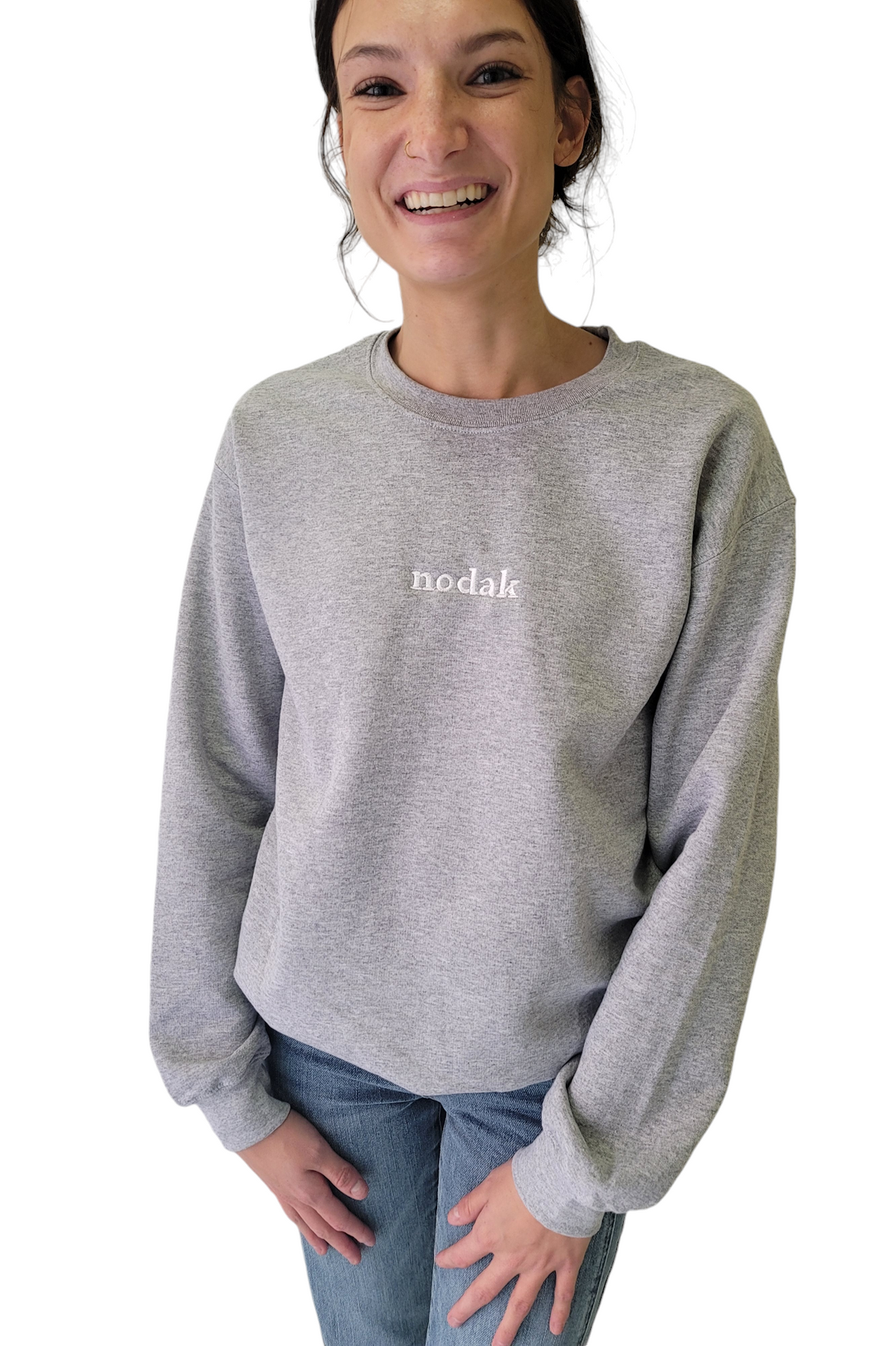 Nodak Grey Embroidered Crewneck Sweatshirt