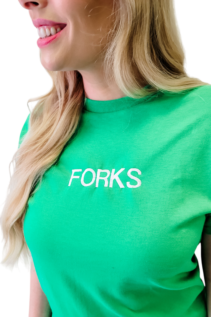 Green Forks Embroidered Tee