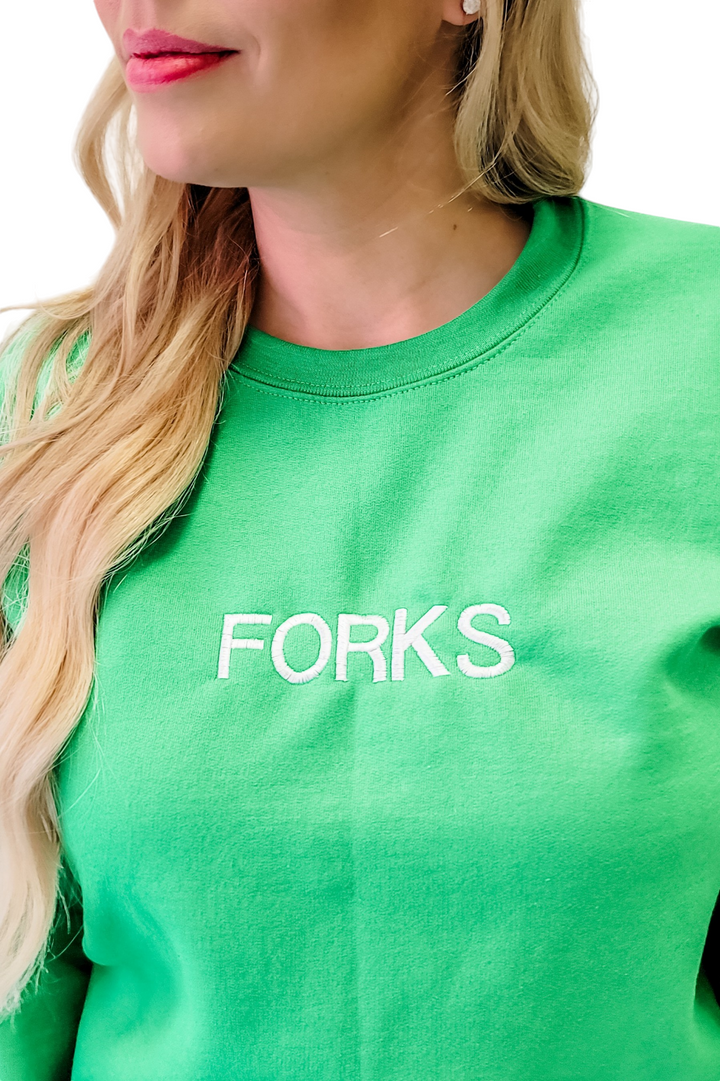 Green Forks Embroidered Crewneck Sweatshirt