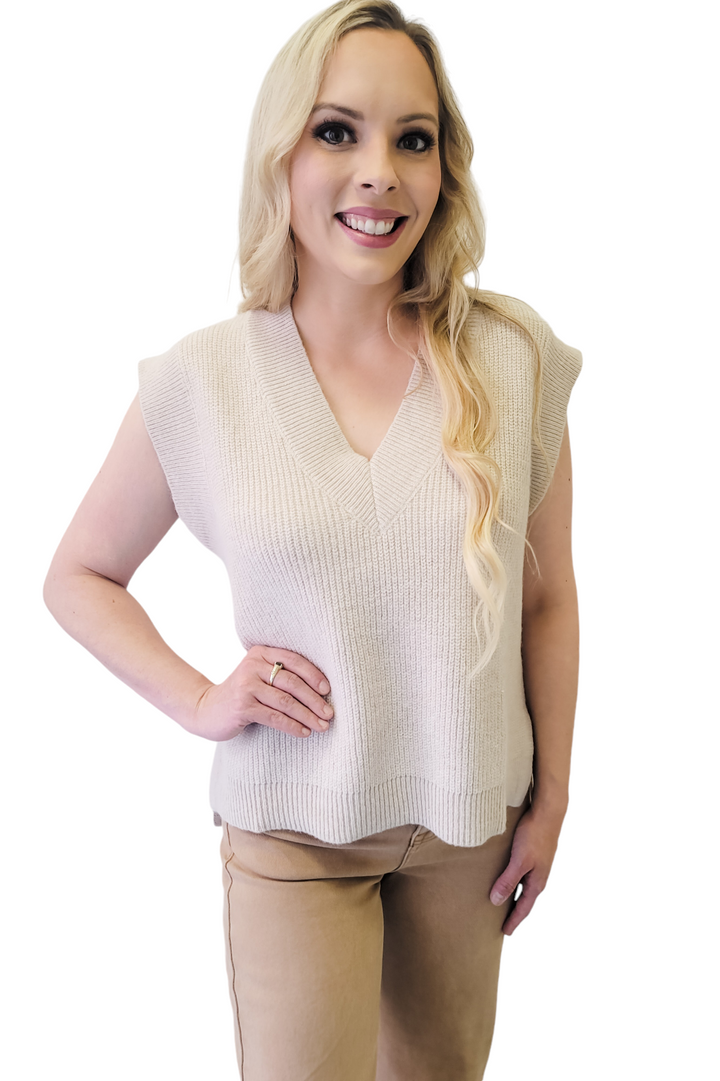 Beige V-Neck Sweater Vest Top