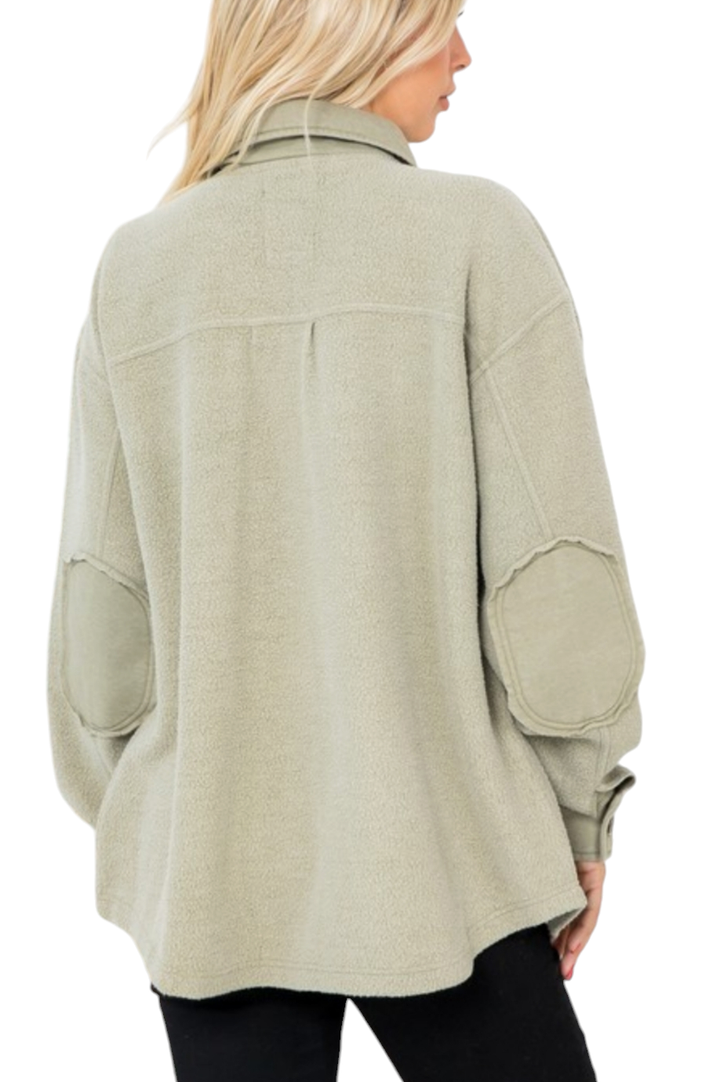 Light Olive Washed Fleece Shacket