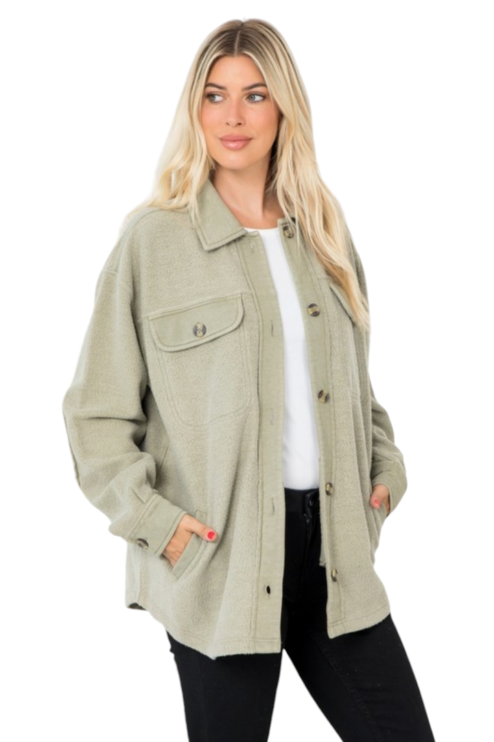 Light Olive Washed Fleece Shacket