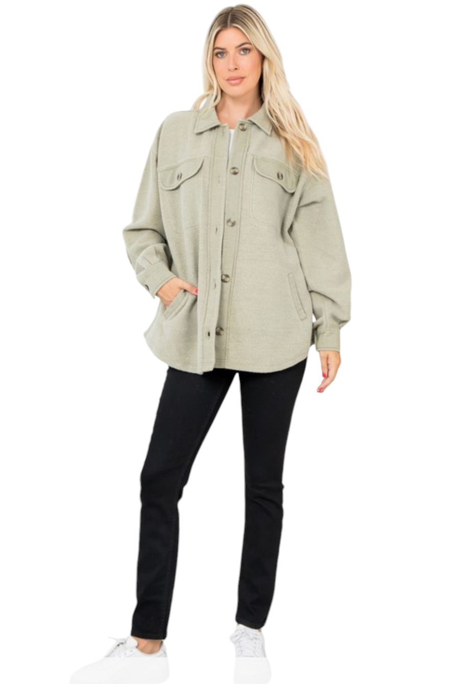 Light Olive Washed Fleece Shacket