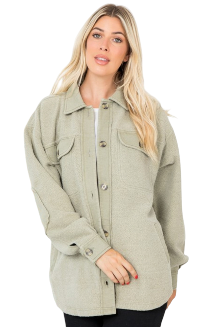 Light Olive Washed Fleece Shacket