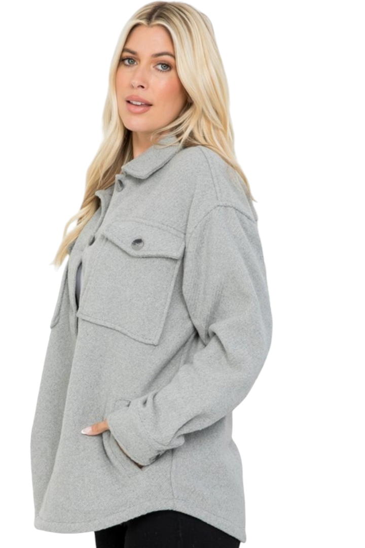 Heather Grey Oversized Button Shacket