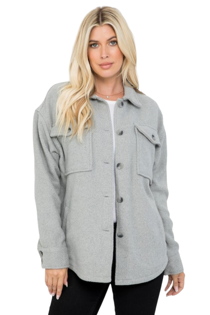 Heather Grey Oversized Button Shacket