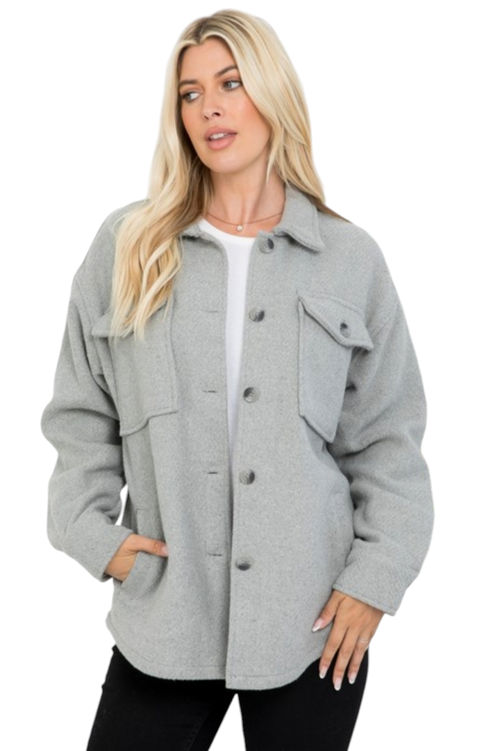 Heather Grey Oversized Button Shacket