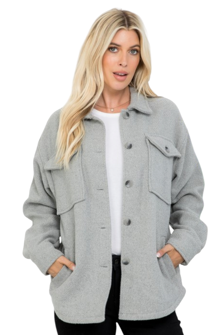 Heather Grey Oversized Button Shacket