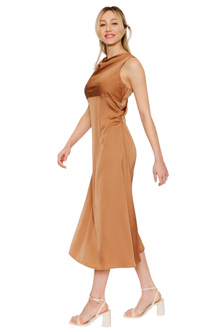 Almond Cowl Neck Midi Dress