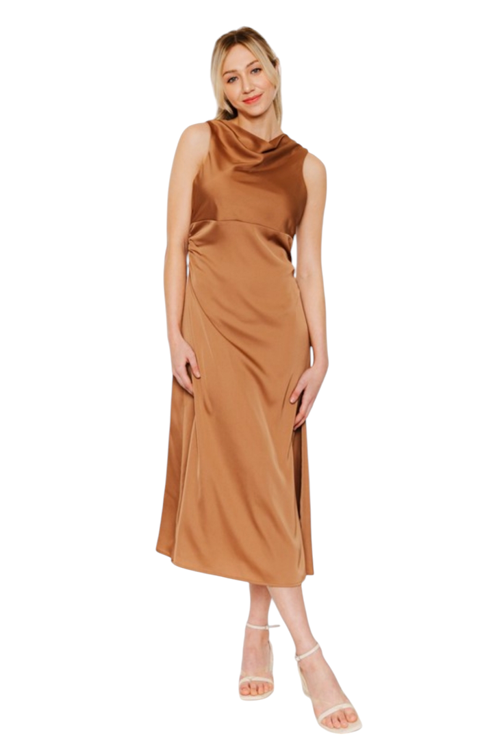 Almond Cowl Neck Midi Dress