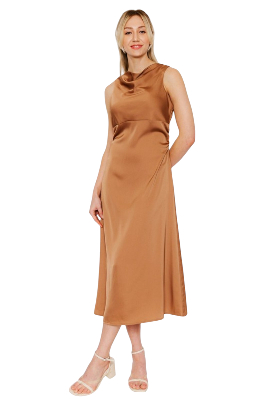 Almond Cowl Neck Midi Dress