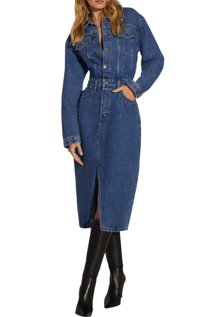 Favorite Daughter The City Medium Wash Denim Midi Dress