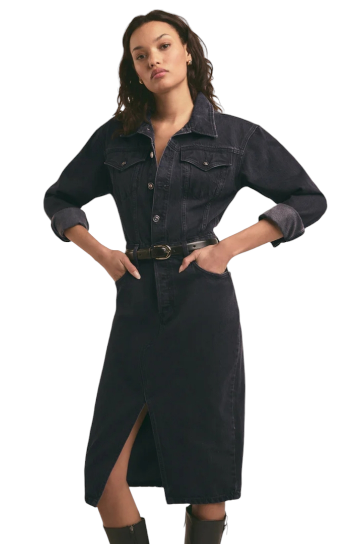 Favorite Daughter The City Asphalt Wash Denim Midi Dress